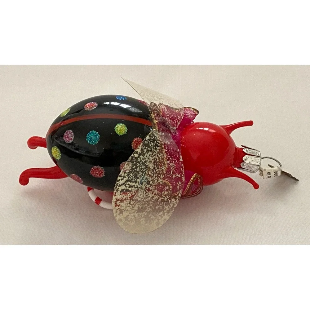 Vtg 2004 NEIMAN MARCUS Blown Glass BUG Glitter Christmas ORNAMENT